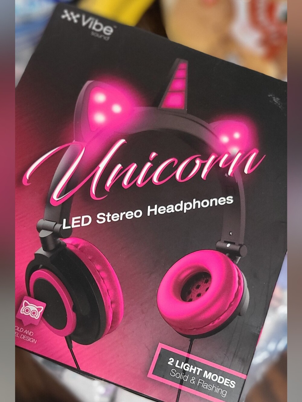 Vibe Unicorn LED Stereo Headphones in Hot Pink and Black